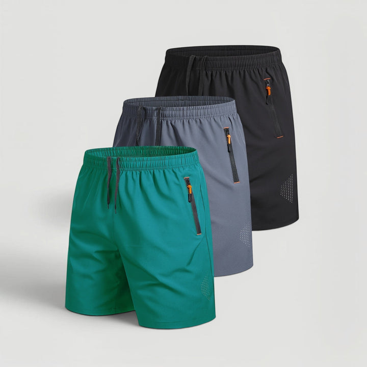 Men's casual & athletic shorts 3-pack, featuring secure zip pockets for active men.
