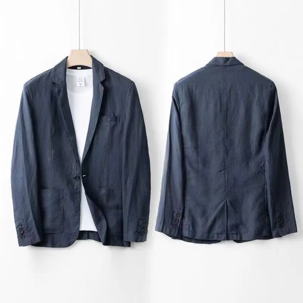 Lightweight men's casual button cardigan & trouser set, designed for ultimate comfort in summer style.