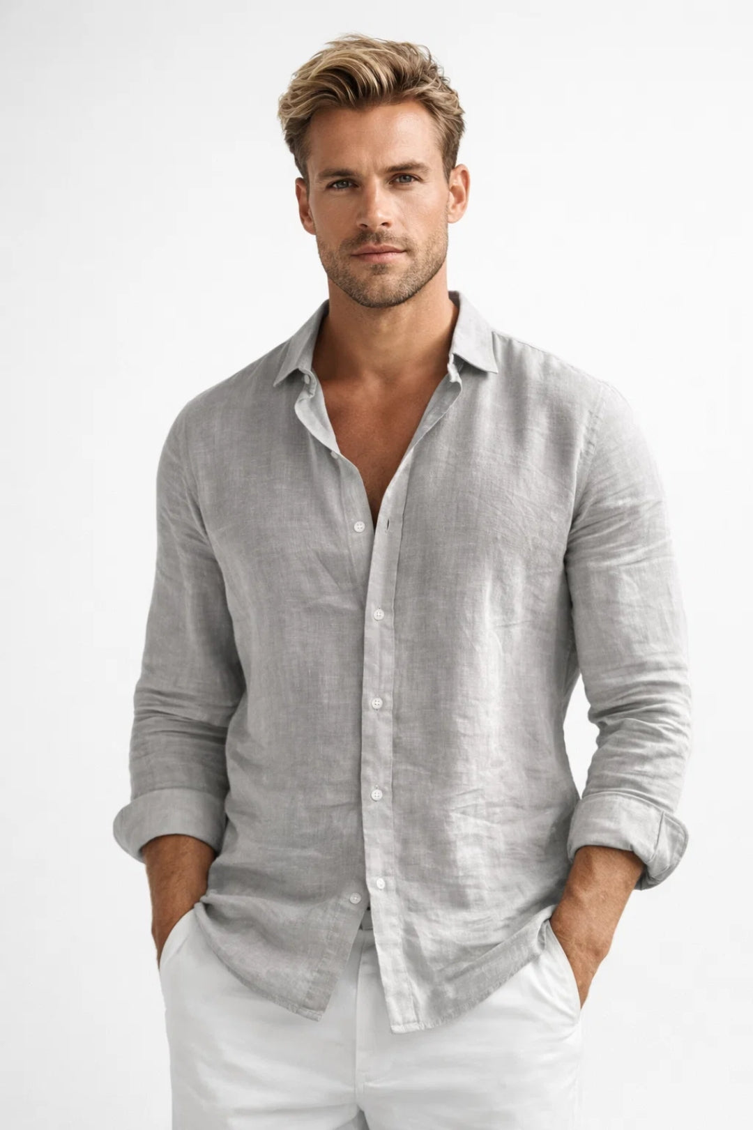 Men's casual button-down long sleeve shirt, perfect for everyday wear & relaxed style. Versatile men's fashion top.