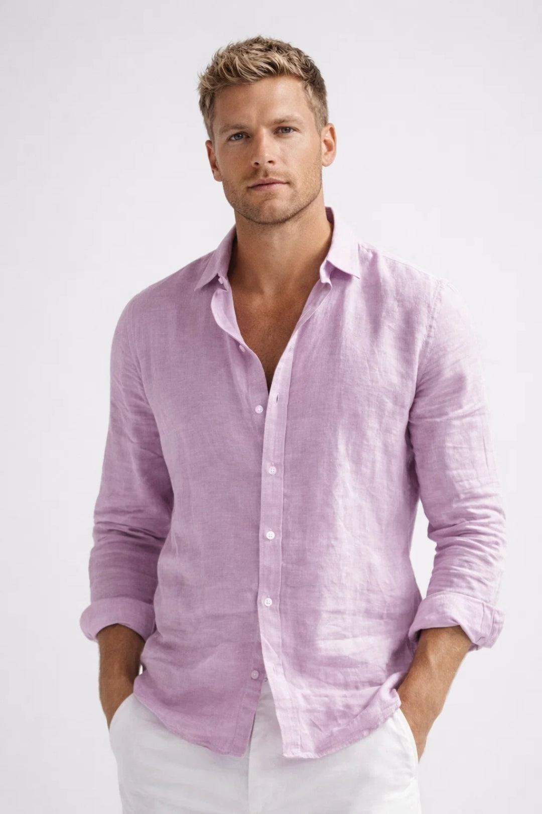 Versatile men's casual button-down long sleeve shirt for everyday wear, spring, or summer. A key men's fashion top.