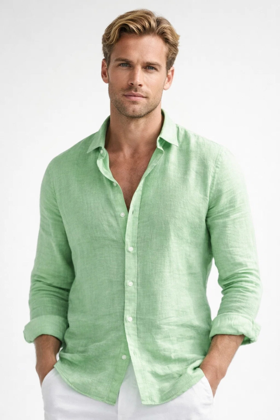 Stylish men's casual button-down long sleeve shirt. Comfortable men's top for a relaxed fit & versatile everyday fashion.