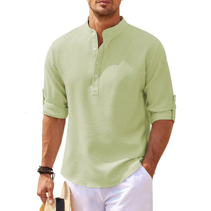 Versatile men's casual long sleeve button-down shirt for everyday smart style, comfort fit menswear.