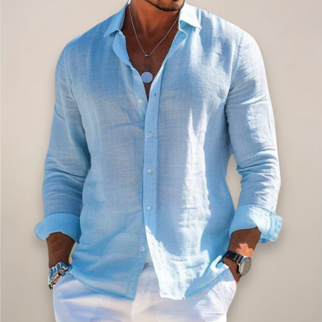Lightweight men's summer shirt, short sleeve button-up for warm weather comfort. Casual everyday style.