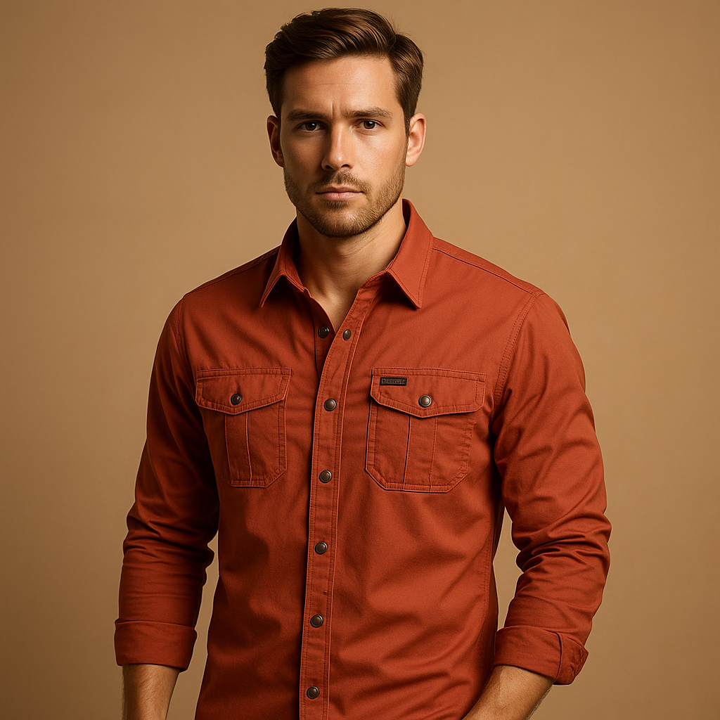 Men's casual cargo shirt with multiple utility pockets, perfect for outdoor activities & everyday wear.