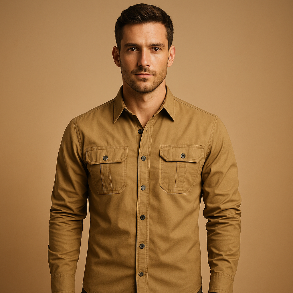 Durable men's cargo shirt with practical pockets. A versatile long-sleeve pullover for everyday comfort.