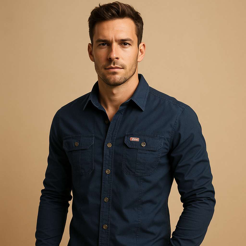 Men's versatile cargo shirt, a comfortable long-sleeve pullover with practical pockets for casual wear.