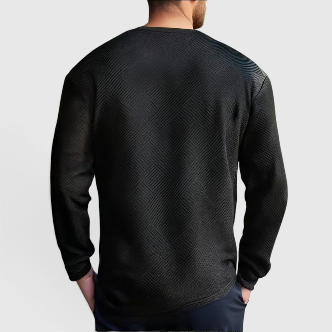 Men's textured crew neck sweatshirt, a stylish and comfortable long sleeve pullover.