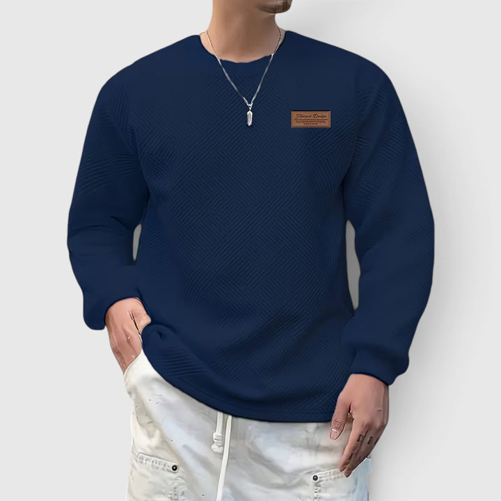 Textured men's casual crew neck, a versatile long sleeve top for everyday fashion.