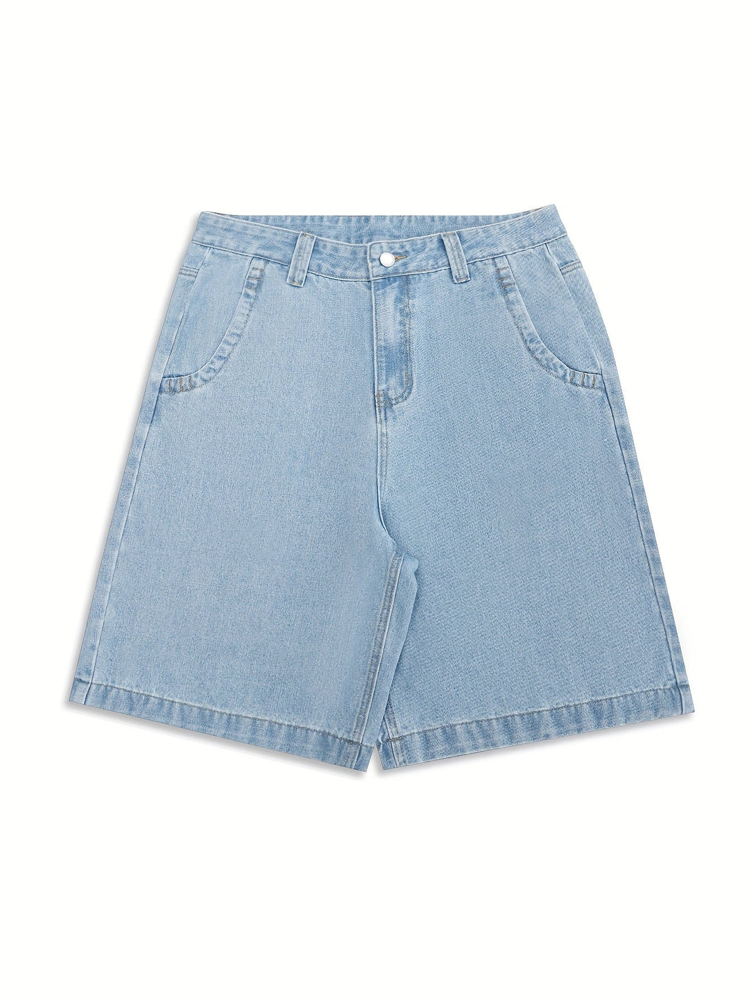 Stylish men's loose-fit denim Bermuda shorts, perfect for summer streetwear & comfort.