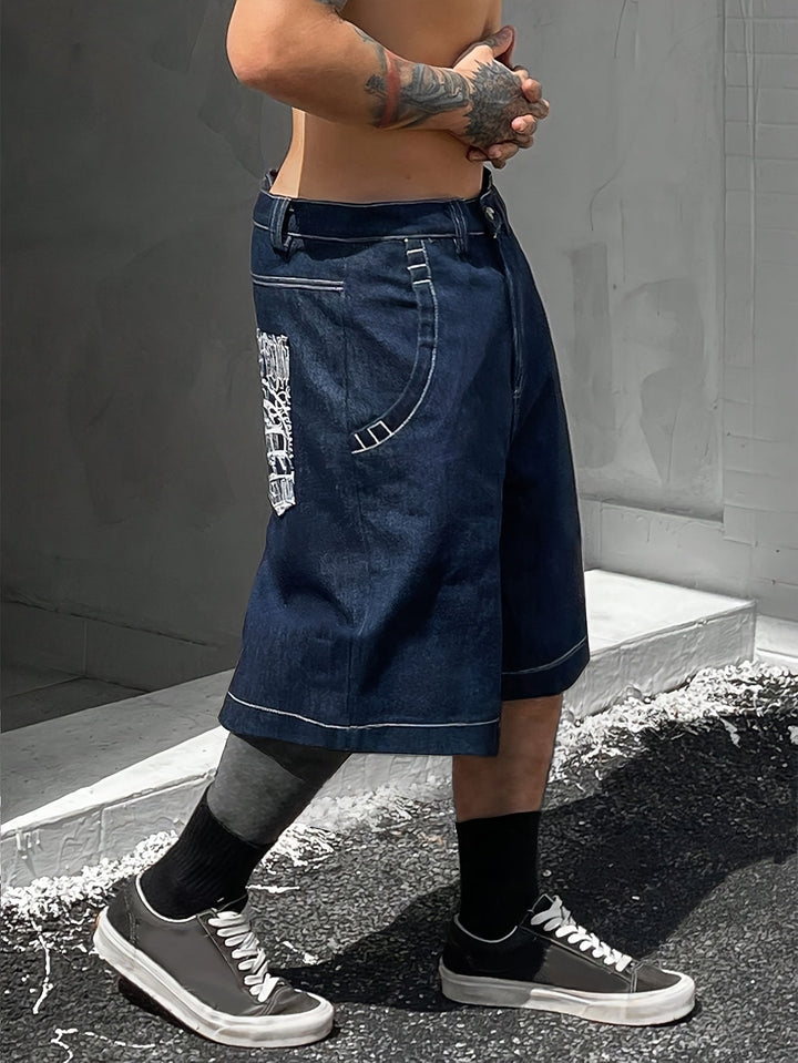 Embroidered floral men's Bermuda shorts, comfortable & trendy for summer fashion and streetwear.