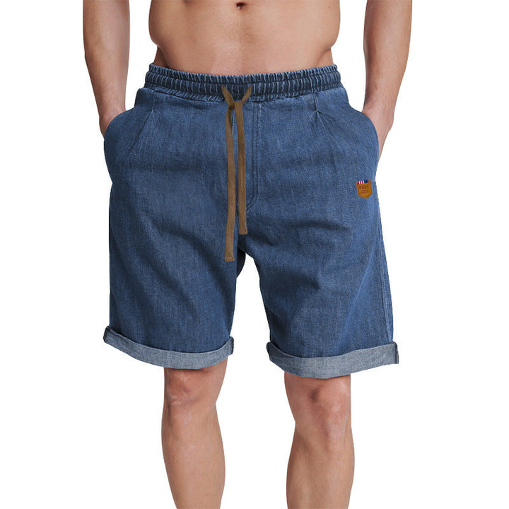 Men's casual denim shorts, relaxed fit with comfortable drawstring elastic waist.