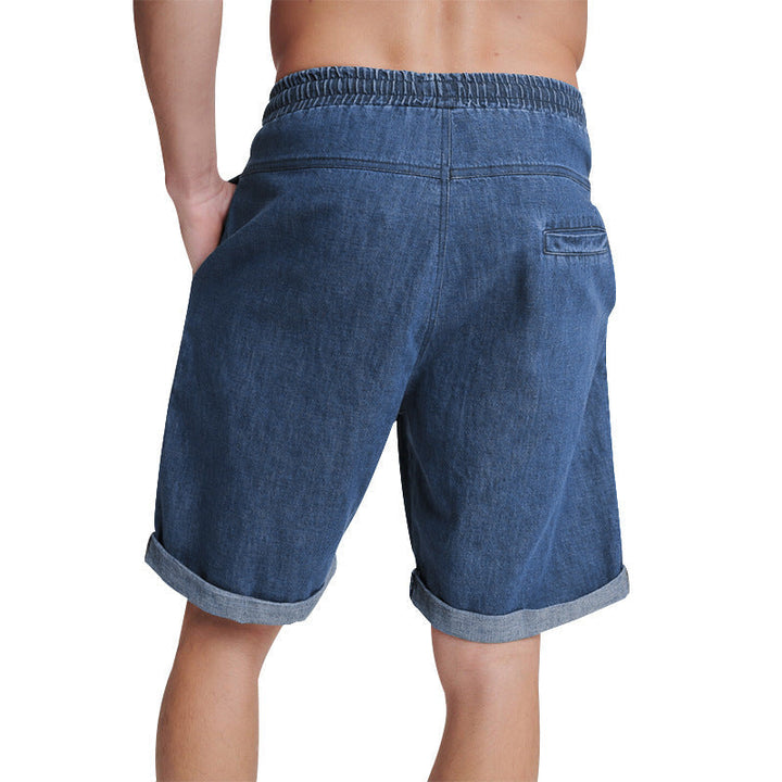 Comfortable men's relaxed fit denim shorts with drawstring, perfect for summer casual wear.