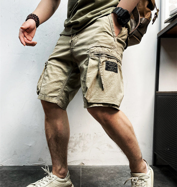 Men's casual drawstring cargo shorts, relaxed fit for outdoor comfort, perfect for summer activities.