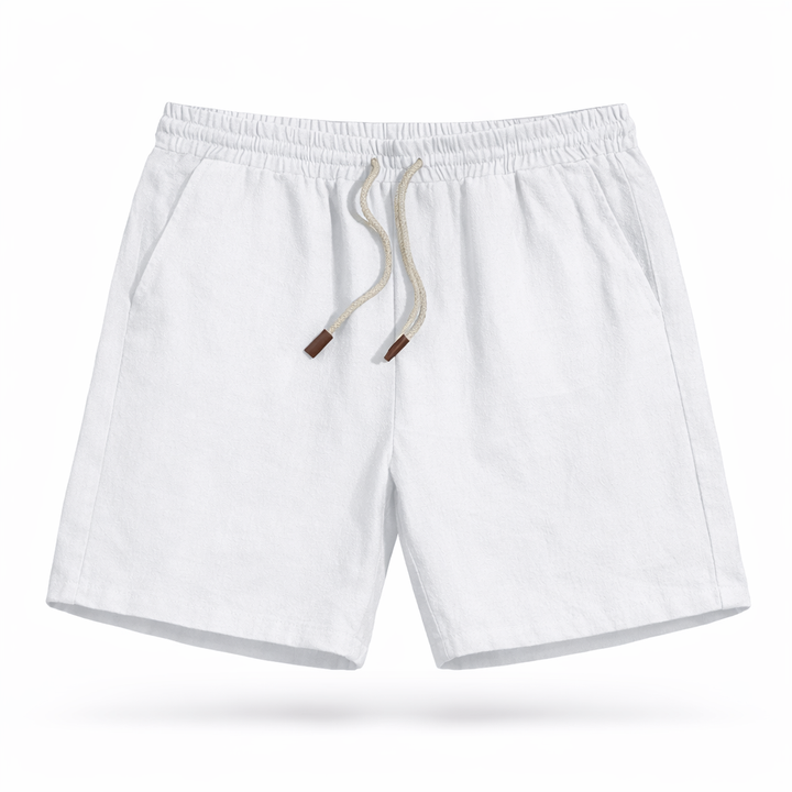 Folded men's casual summer drawstring shorts, highlighting comfortable fabric & relaxed fit.