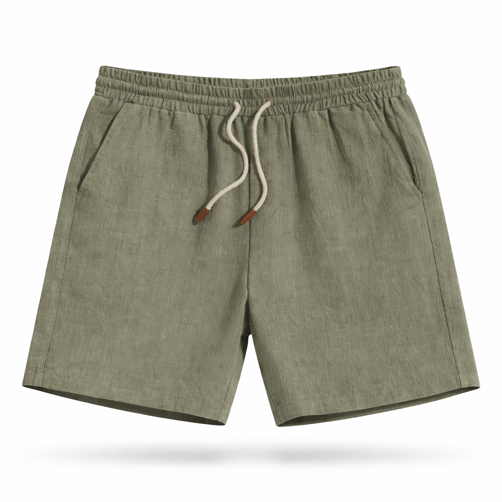Men's relaxed fit drawstring shorts, perfect as comfortable beach shorts or vacation wear for summer.