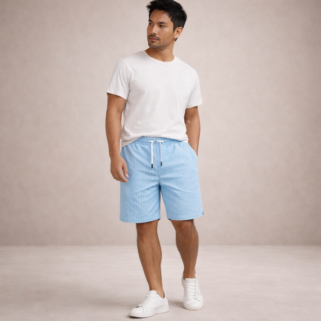 Men's relaxed fit drawstring shorts, great for summer leisure, active or casual beachwear.