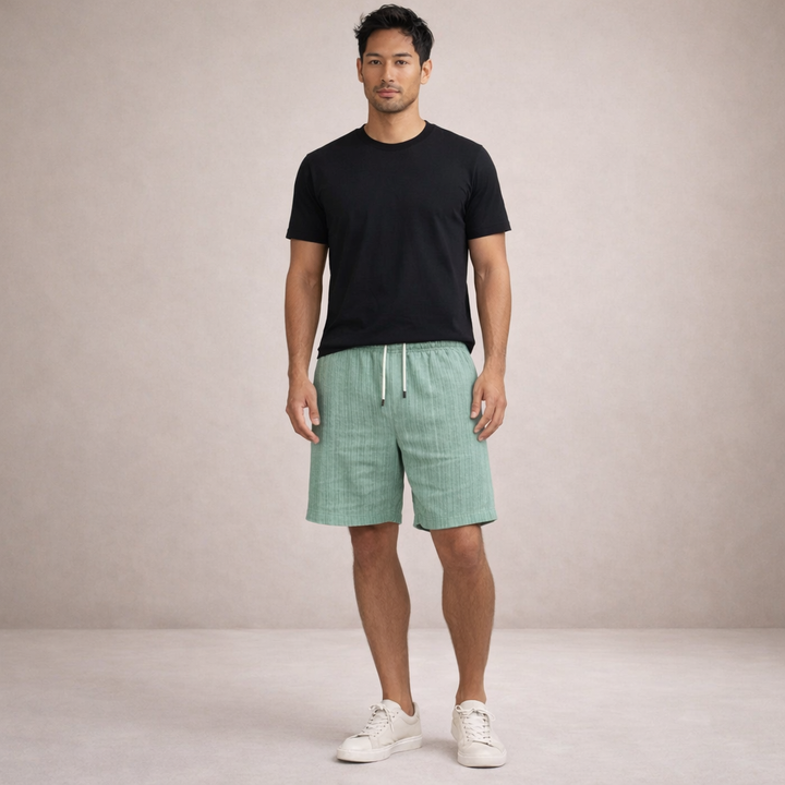 Breathable men's drawstring shorts, relaxed fit for cool summer casual comfort & daily use.