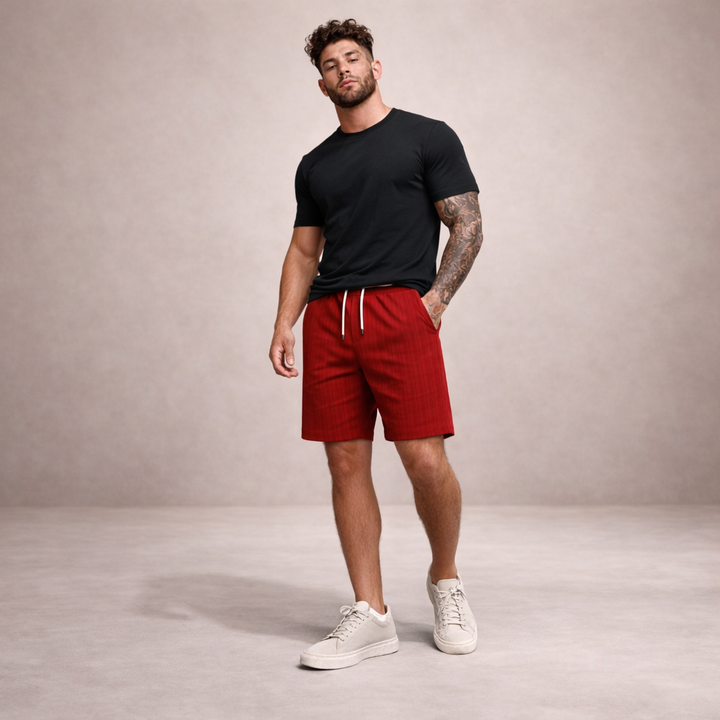 Mens casual drawstring shorts, relaxed fit, easy to adjust for summer comfort & daily style.