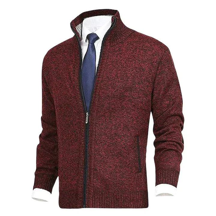 Men's casual full-zip cardigan with classic collar & practical pockets, ideal for everyday layering.