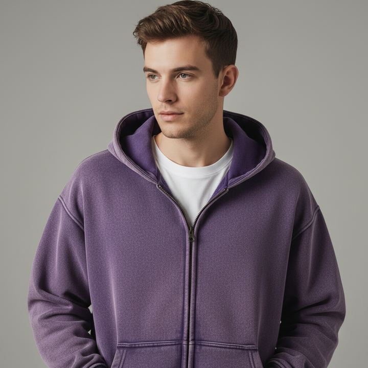 Black men's full zip hoodie, a versatile & comfortable hooded top for casual everyday apparel.