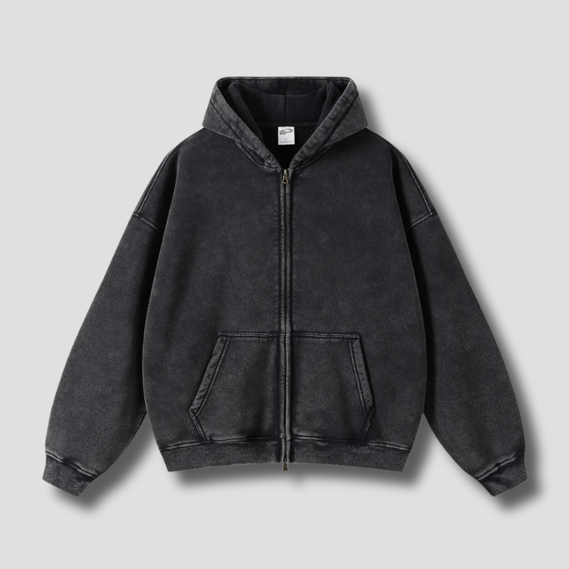 Soft fabric texture of a men's full zip hoodie, ideal for active comfort & stylish casual wear.