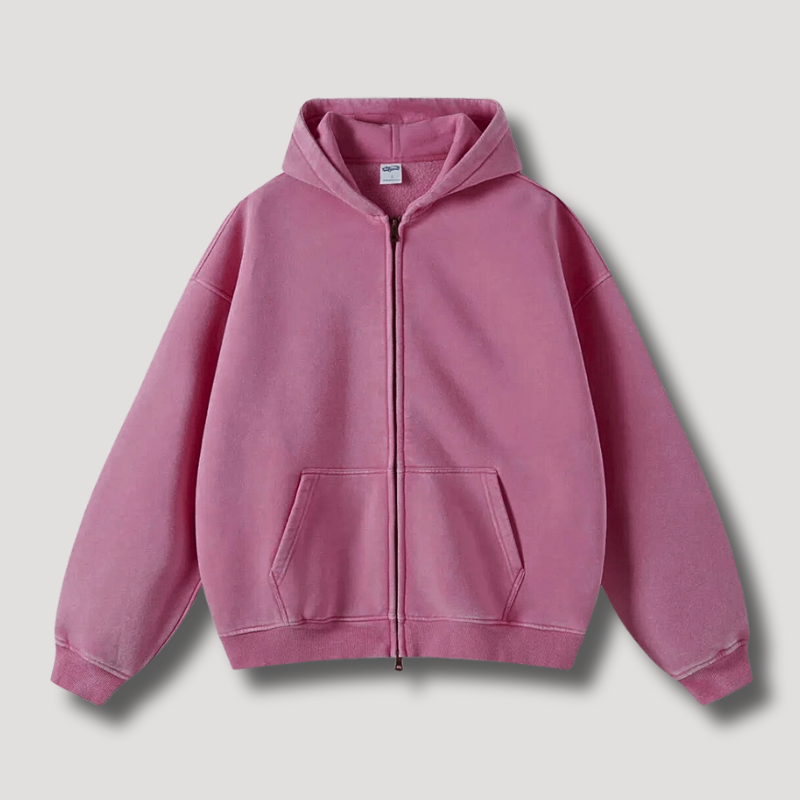 Long-sleeve men's full zip hoodie, comfortable for active or casual wear, an essential layering piece.