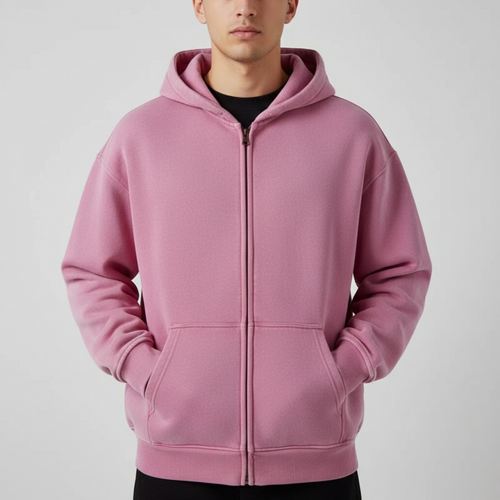 Soft interior lining of a men's full zip hoodie, ensuring maximum comfort & warmth for casual wear.