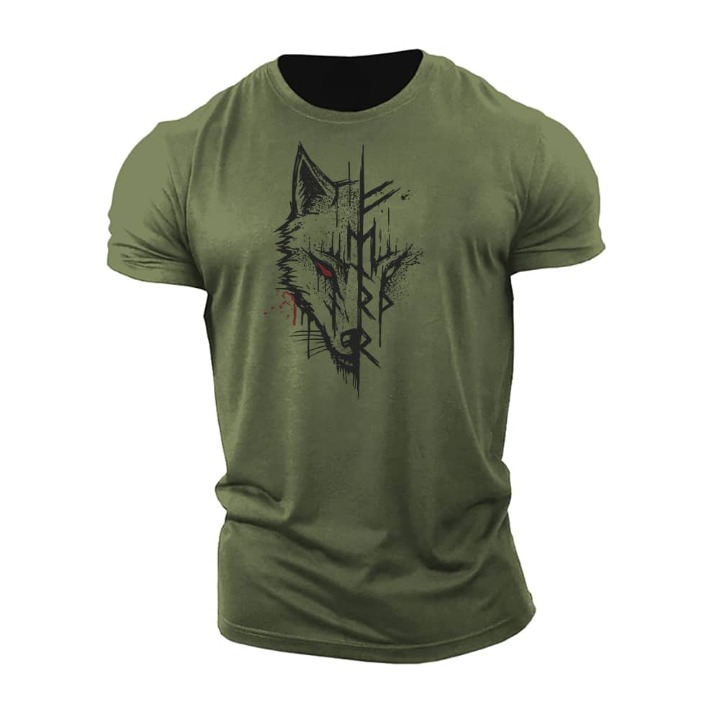 Close-up of a men's unique graphic print short sleeve t-shirt, showcasing the intricate design and soft fabric.