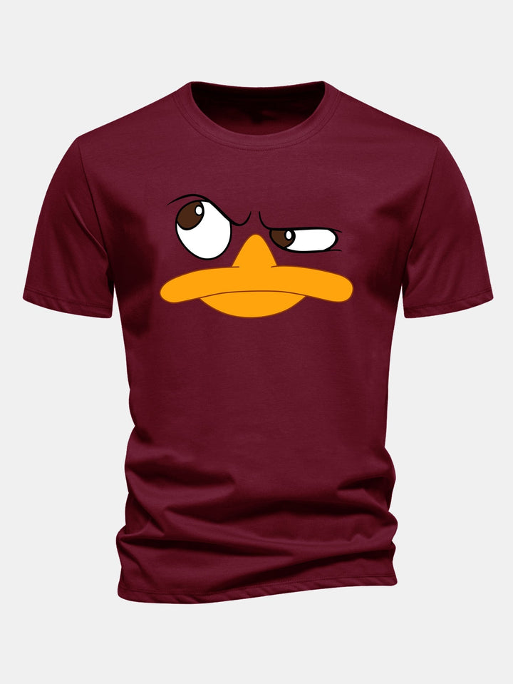 Men's streetwear graphic tee, playful cartoon face design. Comfortable, unique style for casual everyday wear.