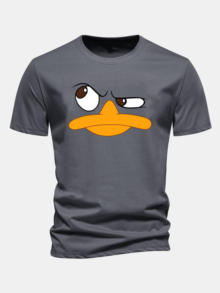 Relaxed fit men's graphic t-shirt with a fun cartoon face. Perfect for casual comfort and a playful summer style.