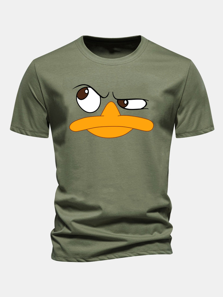 Men's summer graphic tee with a whimsical cartoon face print. A relaxed fit for casual, comfortable streetwear.