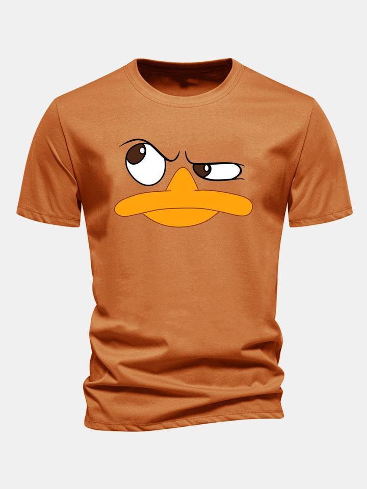 Unique men's fashion t-shirt, graphic cartoon face print. Comfortable, relaxed fit for playful casual wear.