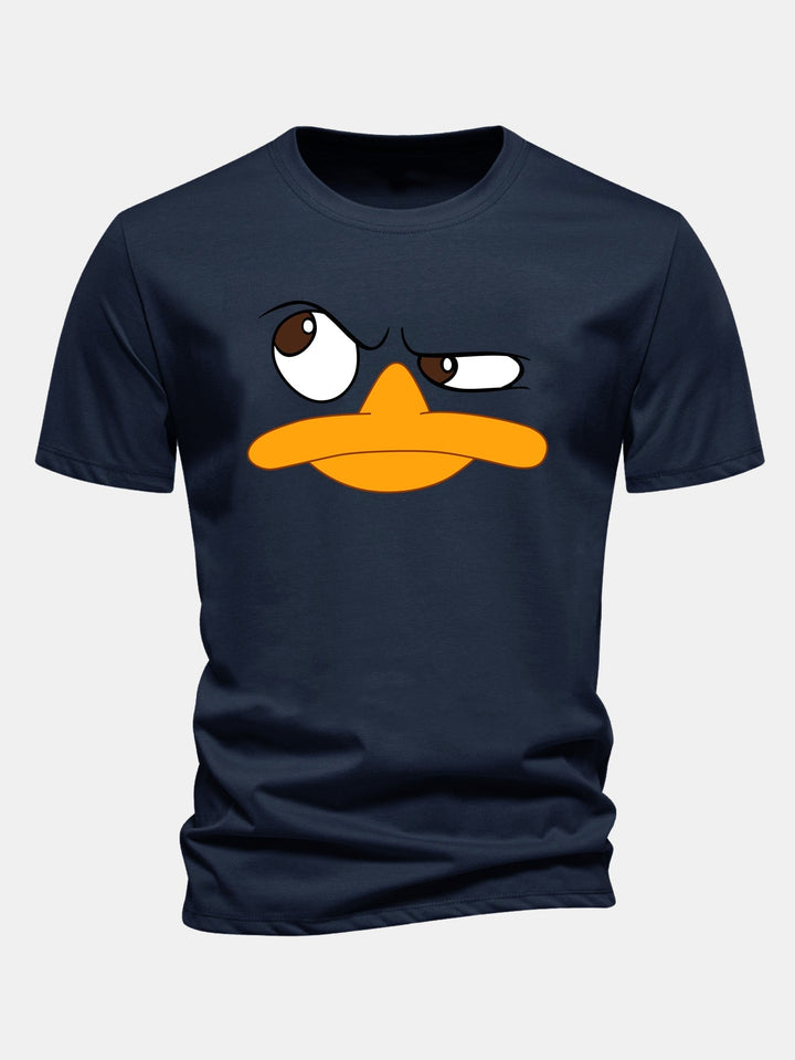 Playful men's graphic tee, cartoon face print. Soft, relaxed fit t-shirt for casual everyday comfort.