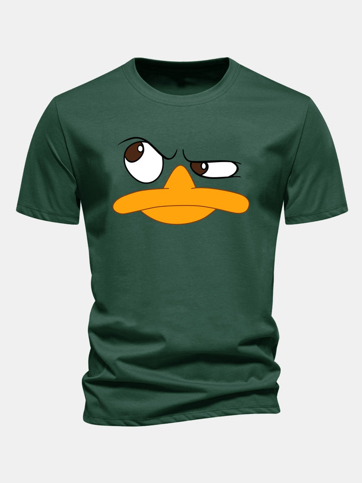 Everyday men's graphic tee featuring a playful cartoon face. Relaxed fit, comfortable for casual summer fashion.