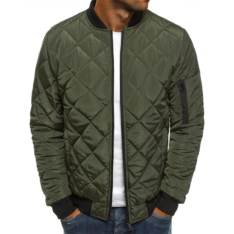 Men's casual jacket with a stylish diamond pattern, perfect for everyday comfort and fall fashion.