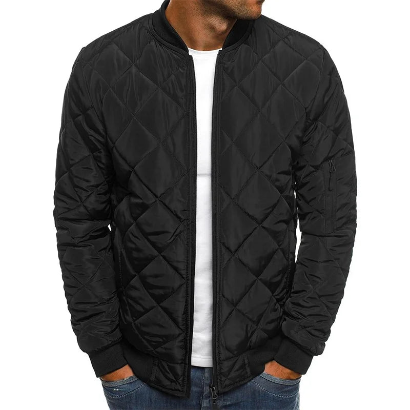 Men's everyday wear jacket, a comfortable layering piece with a trendy diamond pattern design.