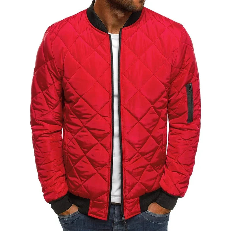 Fashionable men's casual jacket with an intricate diamond pattern, offering both style and warmth.