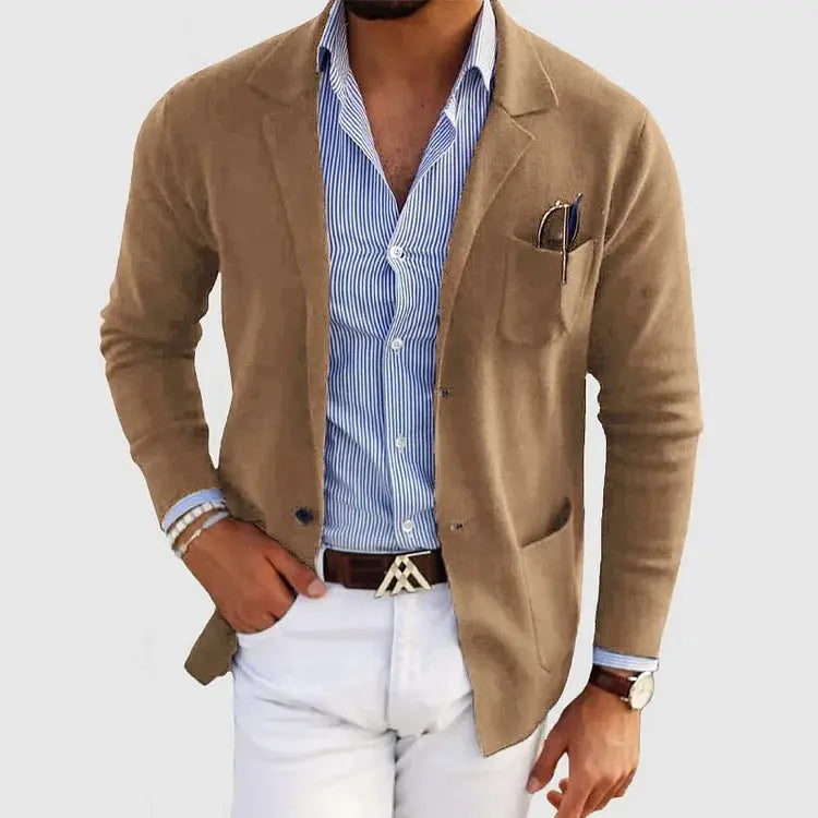 Men's casual knit blazer in a sharp, modern style, offering relaxed comfort for smart casual or business casual looks.