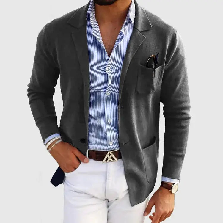 Fashionable men's knit blazer jacket, designed for ultimate comfort and a sharp, contemporary casual style.