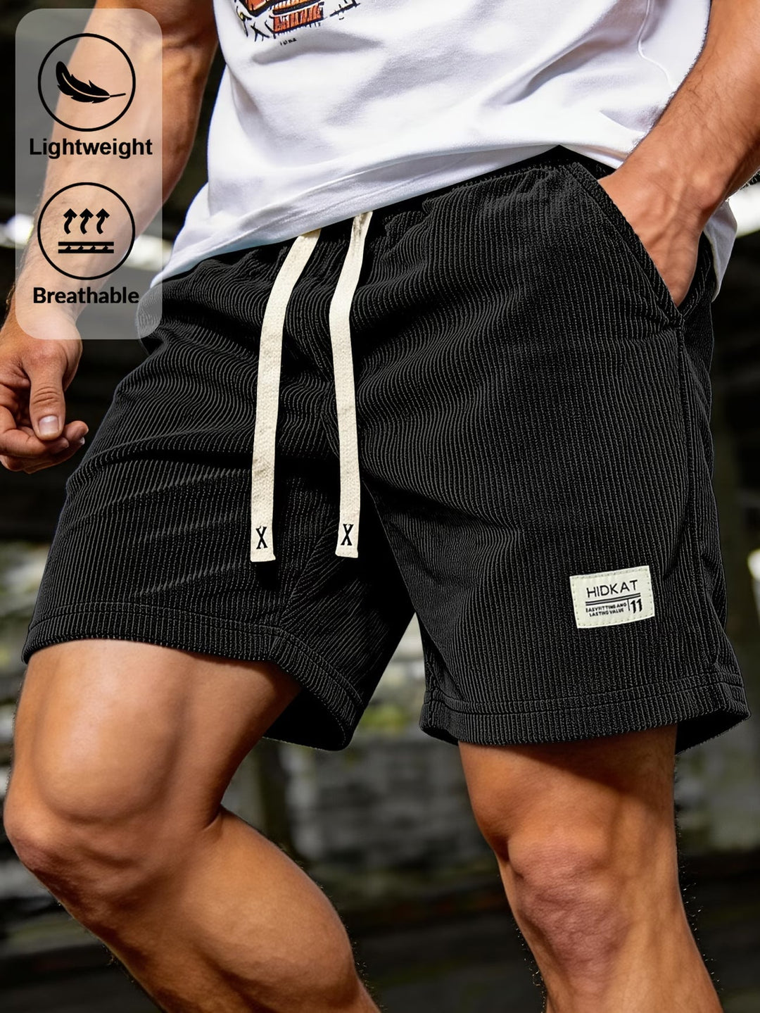 Men's casual lace-up shorts, relaxed fit, perfect for summer comfort & everyday warm weather wear.