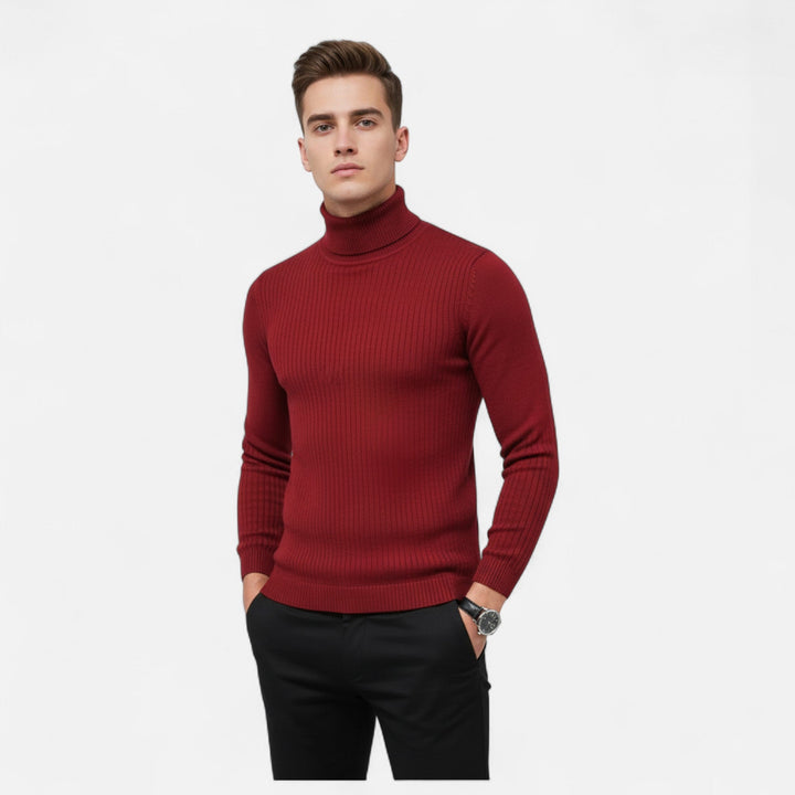 Stylish men's knit pullover sweater with a lapel neck, offering comfortable long-sleeve casual wear.