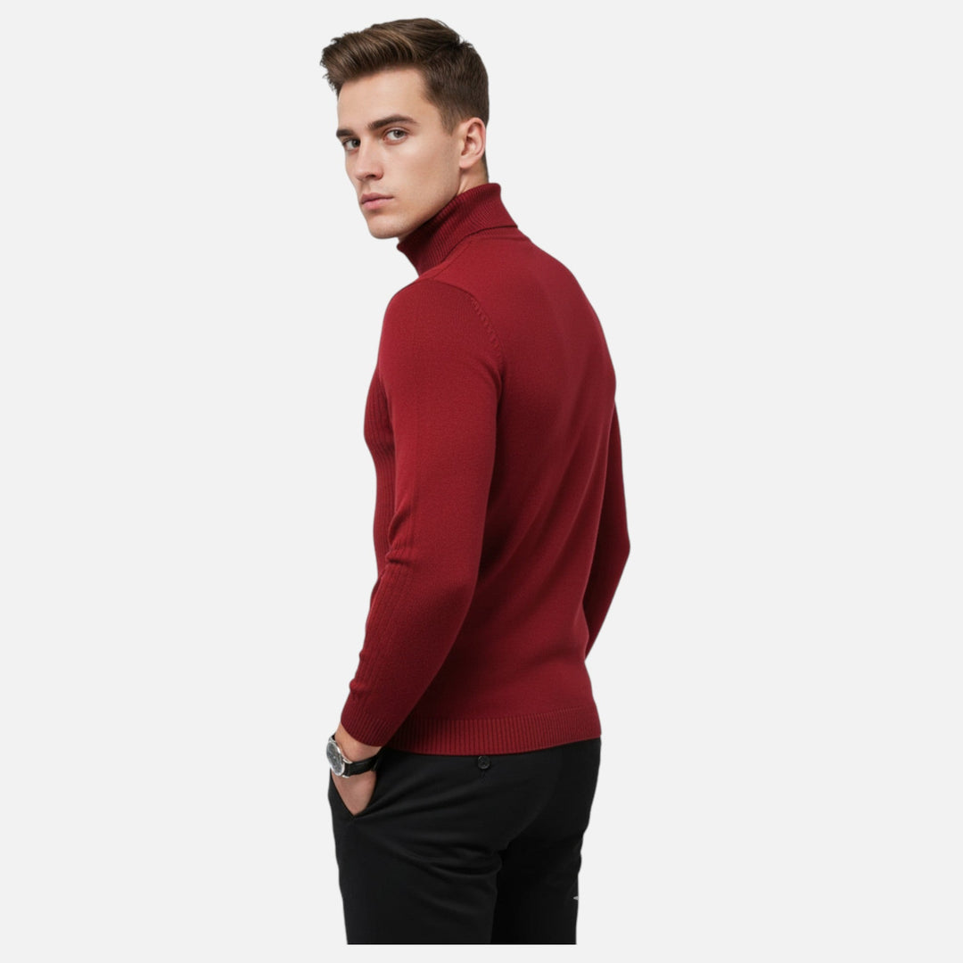 Elegant men's long-sleeve lapel neck knit sweater, a comfortable and stylish pullover for cool weather.