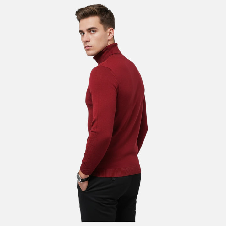 Elegant men's long-sleeve lapel neck knit sweater, a comfortable and stylish pullover for cool weather.