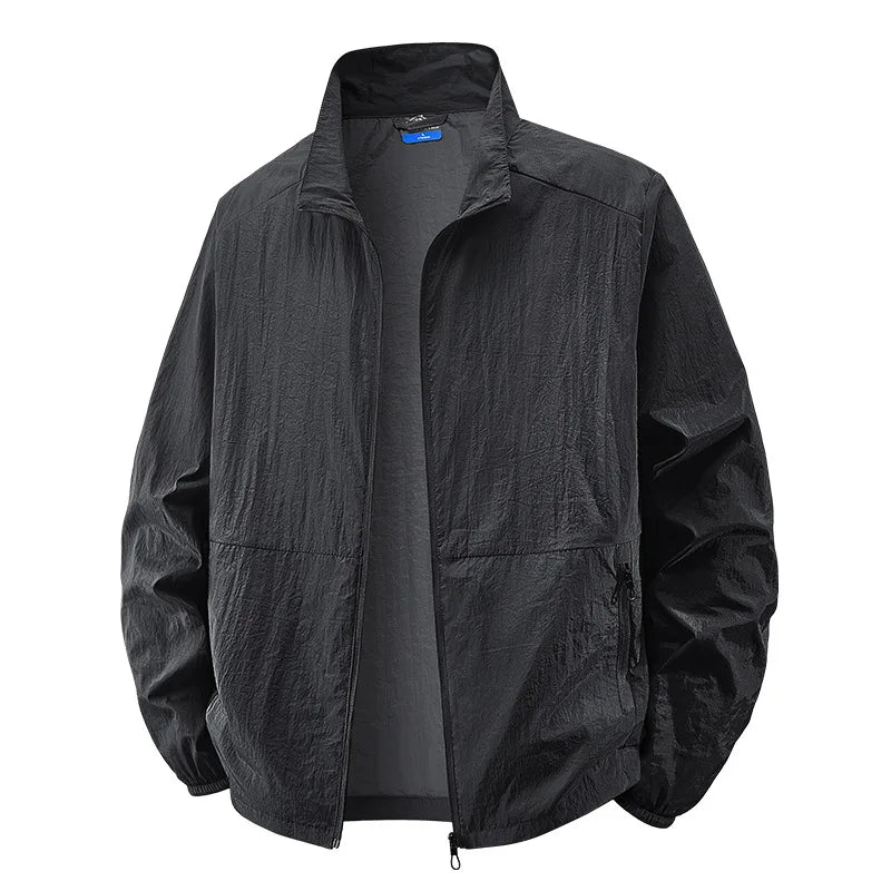 Comfortable men's spring/fall transitional jacket, lightweight with a classic collar and full zip closure.
