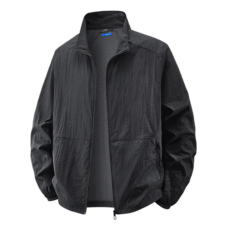 Comfortable men's spring/fall transitional jacket, lightweight with a classic collar and full zip closure.