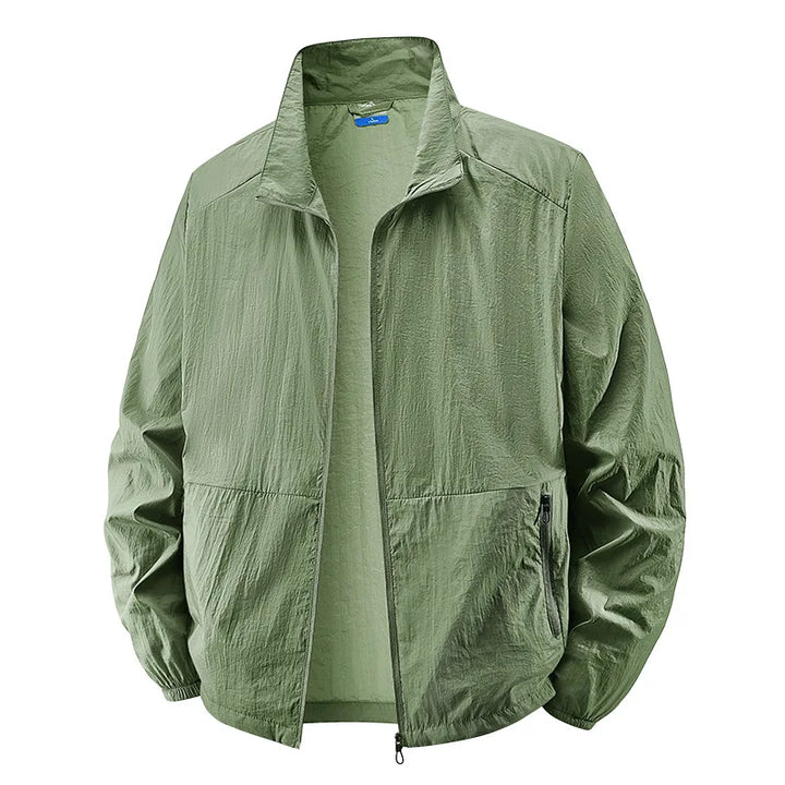 Stylish men's outerwear: a lightweight collared jacket offering a comfortable fit for daily activities.