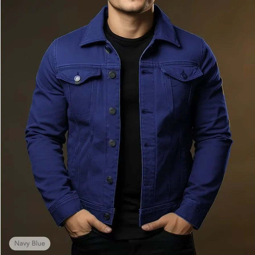 Lightweight blue denim jacket for men, casual and comfortable, perfect as spring outerwear.