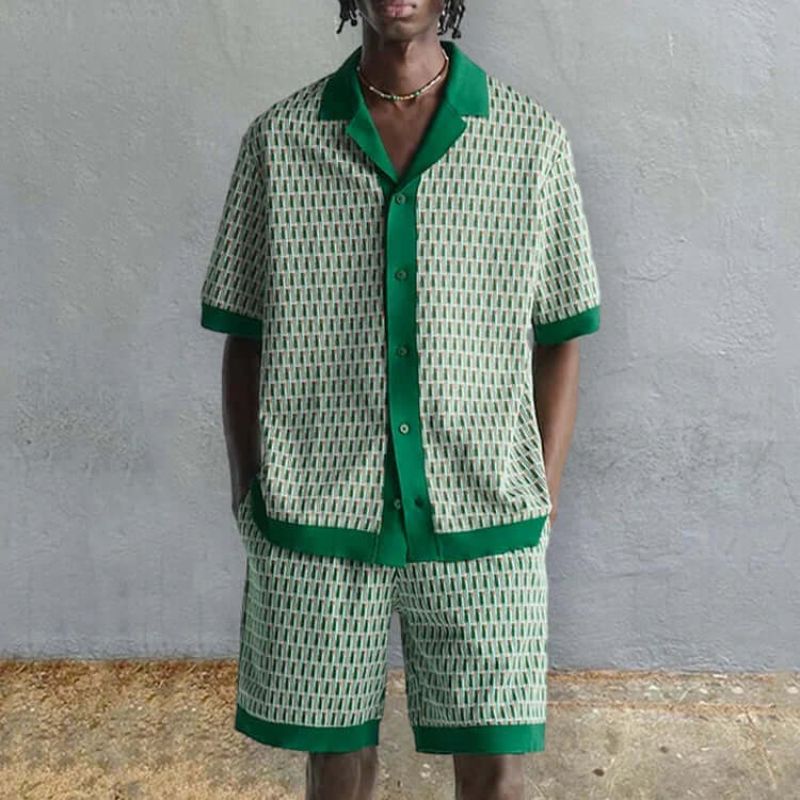 Men's casual lightweight t-shirt & shorts matching set for summer. Comfortable two-piece everyday wear outfit.