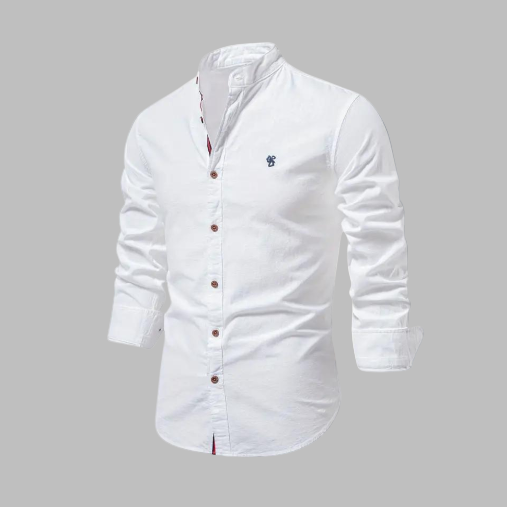 Stylish men's slim-fit long-sleeve polo with a button placket, ideal for smart casual fashion.
