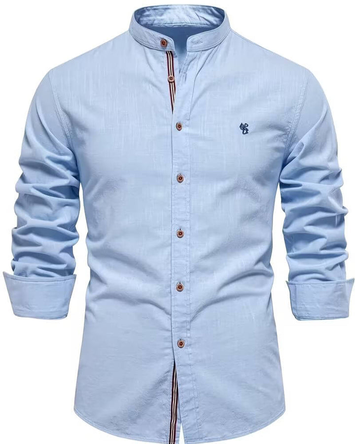 Comfortable men's long sleeve collar shirt, ideal for a modern smart-casual look & versatile fashion.